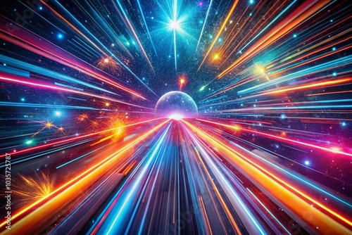 Futuristic Cosmic Hyperjump with Neon Light Trails and Stars in Motion