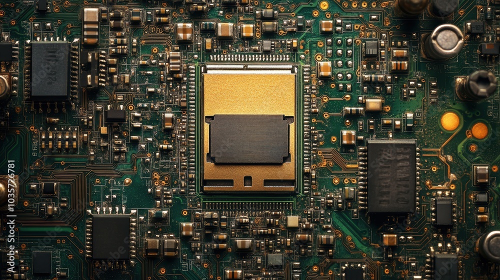 Close-up of Microchip Circuit Board Design