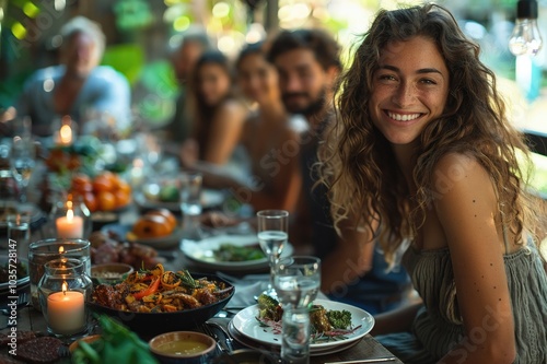 A non-traditional family having dinner together photo