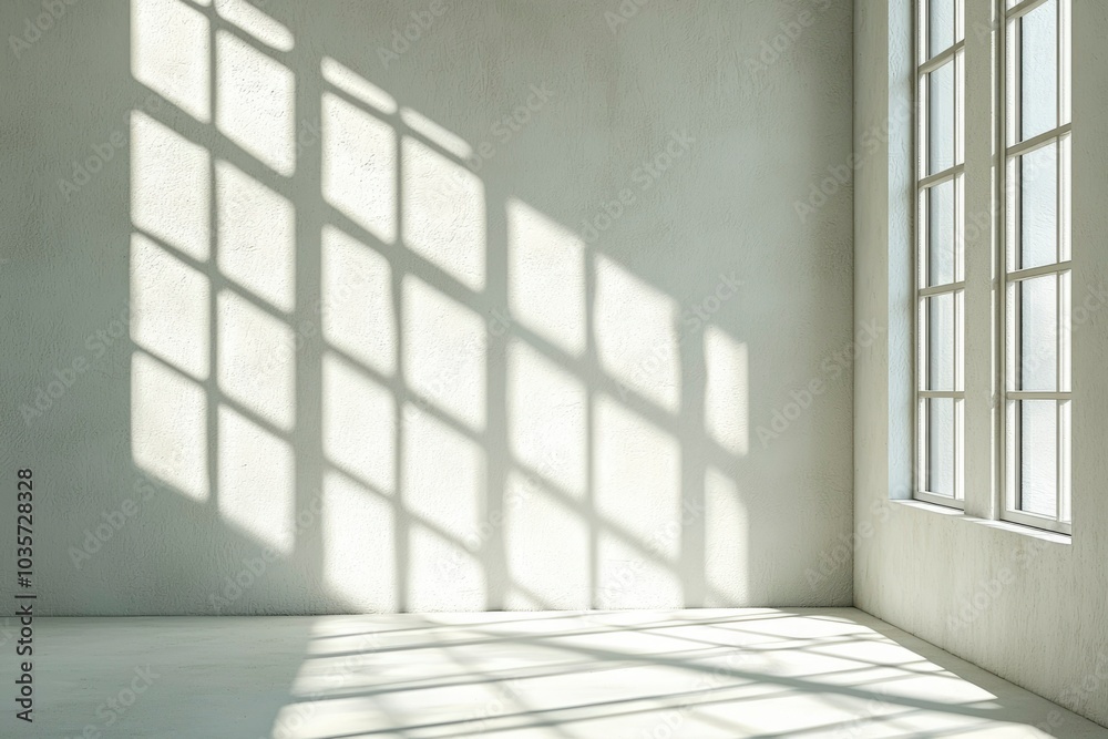 Window Light Casting Shadows on a White Wall and Floor Window Light Casting Shadows on a White Wall and Floor