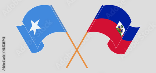 Crossed and waving flags of Somalia and Republic of Haiti. Vector illustration