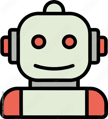 Colorful robot face icon with minimalist design, featuring orange, blue, red, and white robotic heads in front view, 심플한 디자인의 로봇 얼굴 아이콘, 주황색, 파란색, 빨간색, 흰색의 로봇 전면 뷰