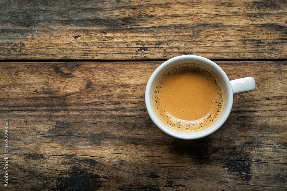 A Cup of Coffee on a Rustic Wooden Tabletop
