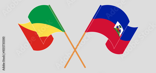 Crossed and waving flags of Republic of the Congo and Republic of Haiti. Vector illustration