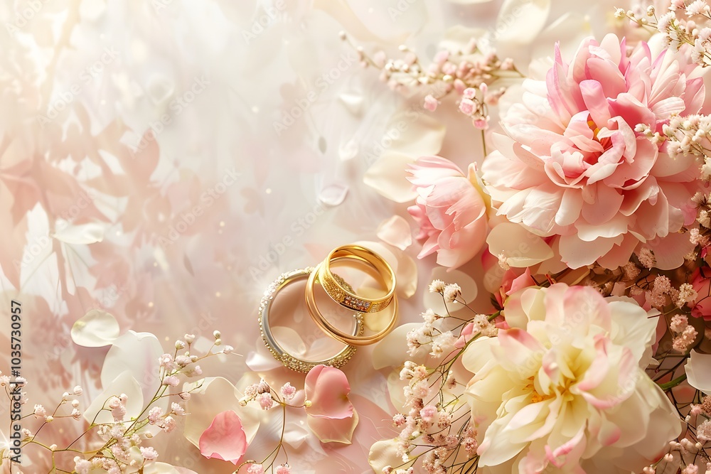 Elegant Wedding Rings Surrounded by Delicate Flowers Elegant Wedding Rings Surrounded by Delicate Flowers