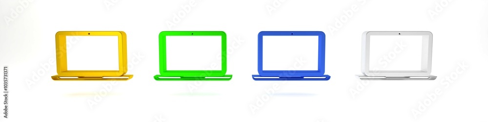 Colorful Laptop icon isolated on white background. Computer notebook with empty screen sign. Minimalism concept. 3D render illustration Colorful Laptop icon isolated on white background. Computer notebook with empty screen sign. Minimalism concept. 3D render illustration