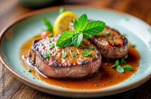 Grilled steaks and vegetable salad