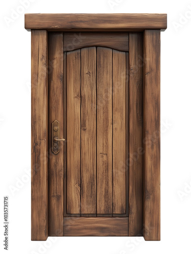 Natural Wooden Door on Transparent Background