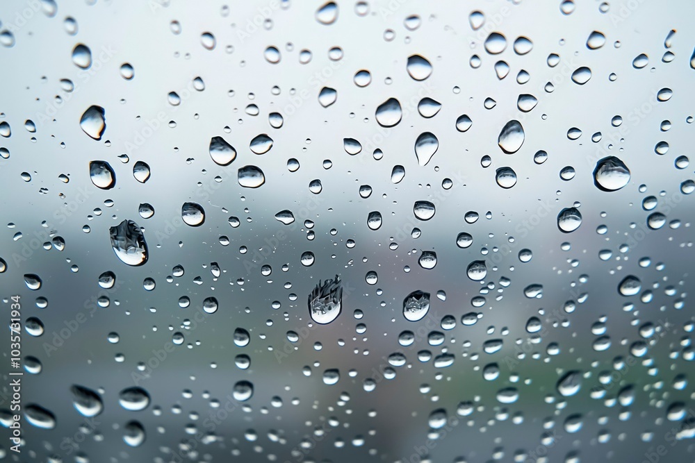 Raindrops on a Glass Surface with a Blurred Background Raindrops on a Glass Surface with a Blurred Background