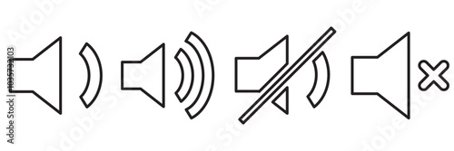 Speaker icon set. volume icon vector. loudspeaker icon vector. Mute and unmute volume sound flat vector icons for video apps and websites photo