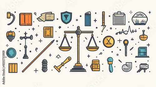 line icon representing a lawyer depicting scales of justice and legal symbols ideal for illustrating lawrelated themes conveying professionalism and authority in a modern style photo