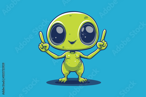 Cute Alien With Metal Hand Cartoon Vector Icon Science Technology Icon Isolated Flat vector on color background 