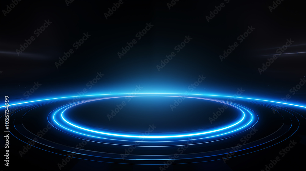 Blue glowing arc technology concept abstract platform background image Blue glowing arc technology concept abstract platform background image