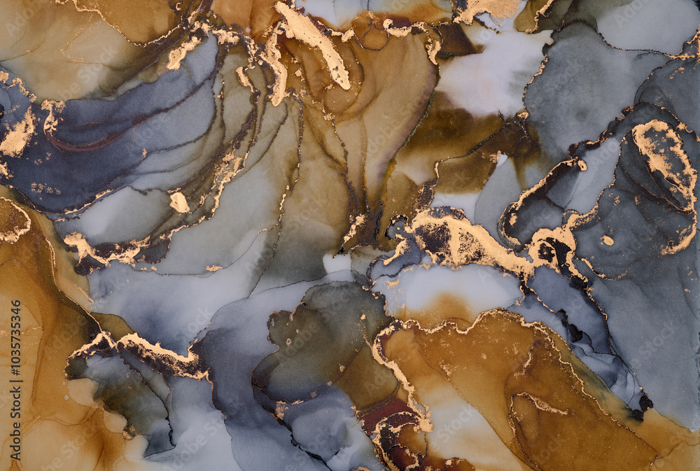 Soft waves of translucent color meet shimmering gold accents in abstract art, fluid shapes create a dynamic landscape. The liquid ink technique create depth and movement, both spontaneous and refined Soft waves of translucent color meet shimmering gold accents in abstract art, fluid shapes create a dynamic landscape. The liquid ink technique create depth and movement, both spontaneous and refined