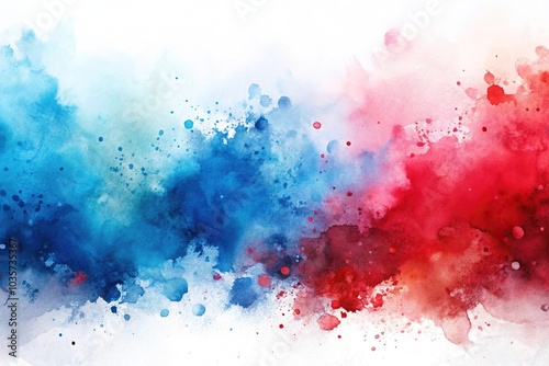 abstract watercolor background with red and blue splashes on white