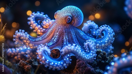 Vibrant Blue Octopus with Swirling Tentacles