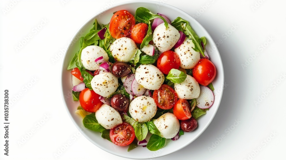 Front view nicoise salad on white background isolated Front view nicoise salad on white background isolated