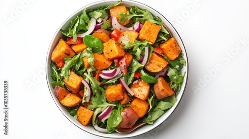 Front view nicoise salad on white background isolated