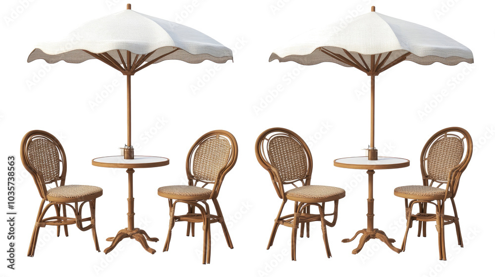 Cafe Tables With Chairs and Parasols Arranged for Outdoor Dining Generative AI