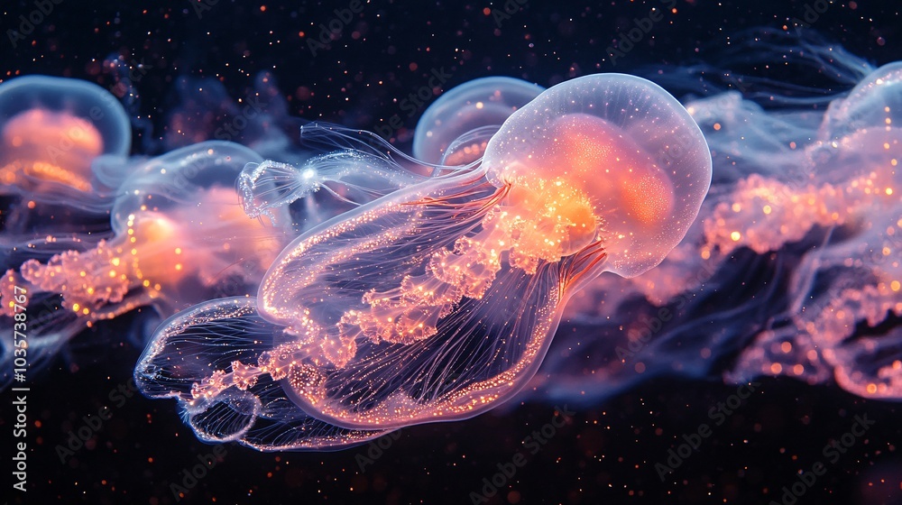 Fototapeta premium Glowing Pink Jellyfish with Bioluminescent Features