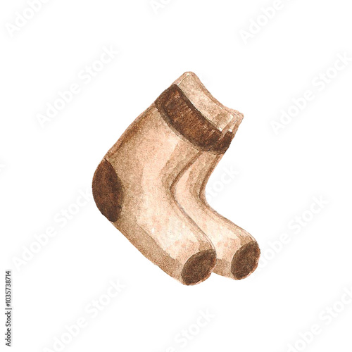 Cozy hand-drawn brown socks resting on a white background, showcasing their comfort and warmth for chilly days