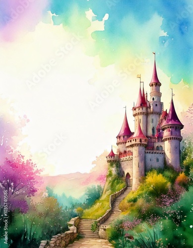 Wallpaper Mural watercolor of a background with a royal castle and copy space Torontodigital.ca
