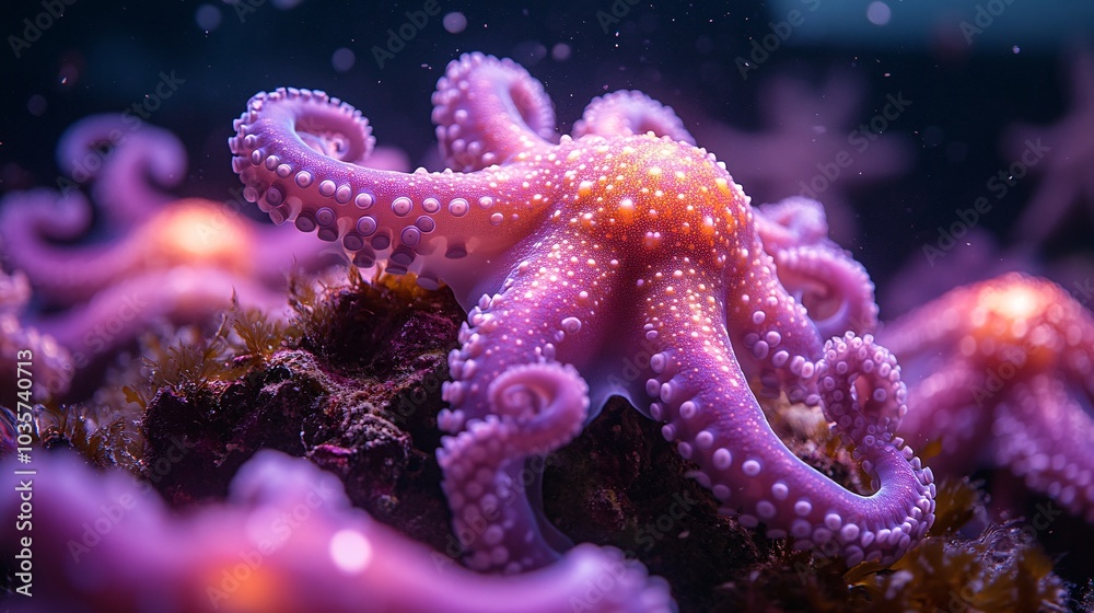 Vibrant Purple Octopus in a Neon Ocean Vibrant Purple Octopus in a Neon Ocean