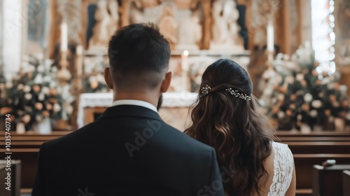 Beautiful Christian Wedding Ceremony Celebrating Love, Faith, and Commitment in a Traditional Church Setting with Sacred Atmosphere and Spiritual Significance photo