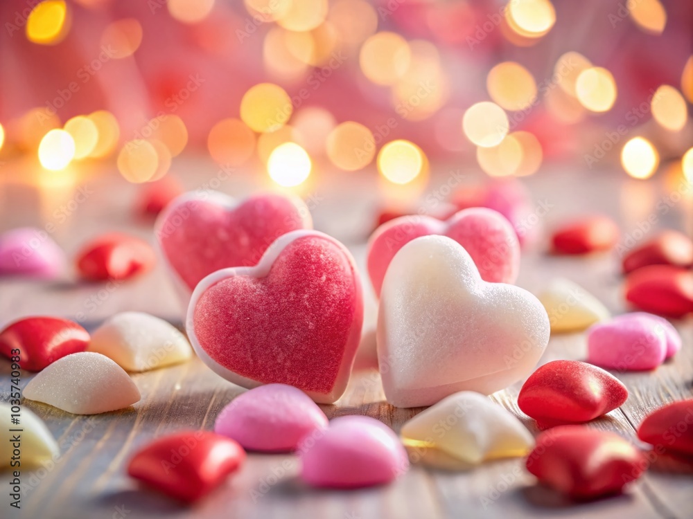 Fototapeta premium Heart-Shaped Candy in a Colorful Background for Valentine's Day Treats