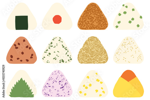 シンプルなおにぎりのイラストセット ベクター素材