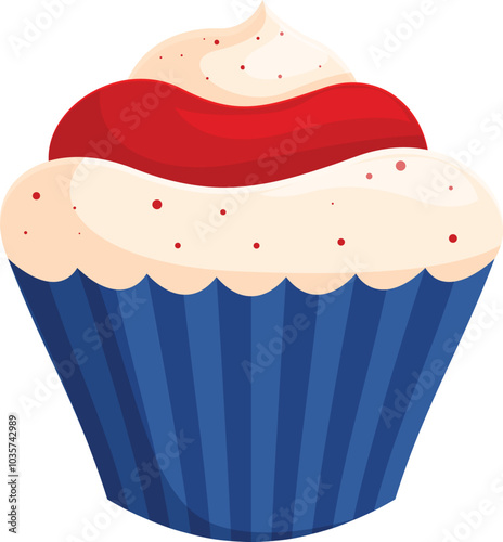 Red white and blue frosted cupcake with sprinkles, perfect for celebrating the united states of america