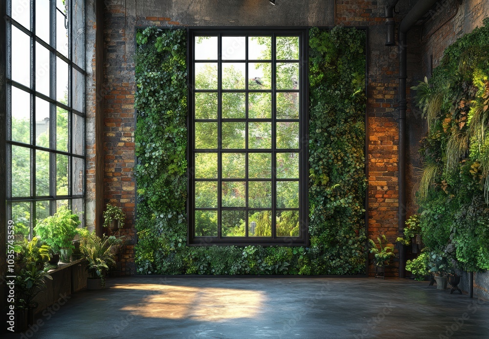 Naklejka premium Green Wall Window.