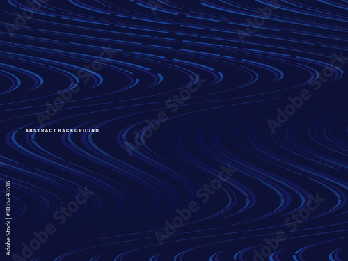 Abstract blue glowing wave lines on dark blue background. Modern shiny gradient blue futuristic pattern. Futuristic technology concept, suitable for covers, posters, banners, brochures, websites, etc.