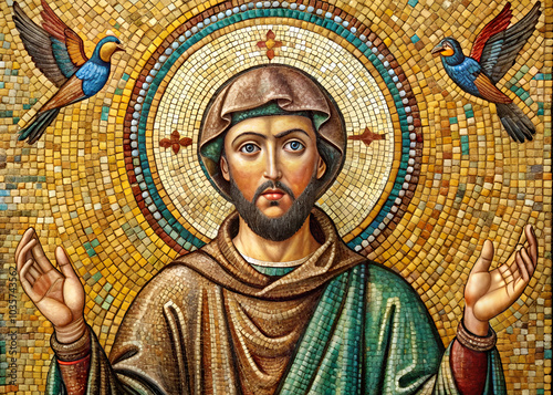 Mosaic of St. Francis of Assisi, Christian Religious Art, Biblical Theme photo