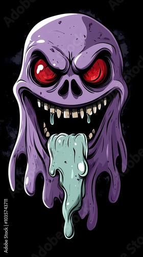 Purple ghost with red eyes and drooling green slime for a spooky vibe. photo