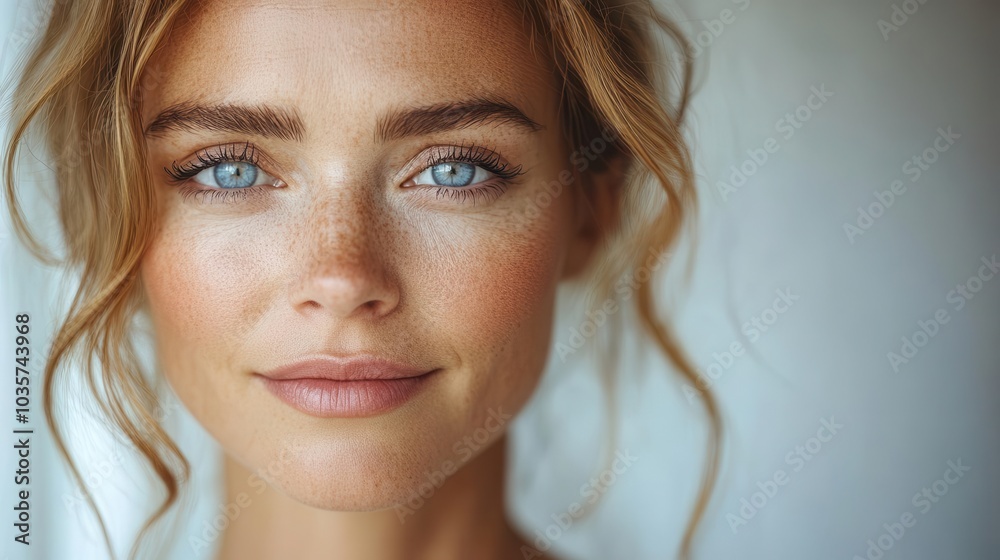 Naklejka premium mature woman with radiant skin stands against a clean white backdrop embodying beauty and grace in a skincarefocused concept her expression serene and confident