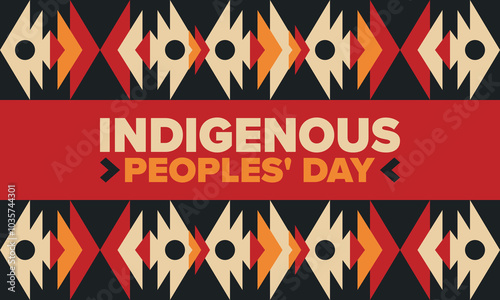 Indigenous Peoples' Day. Native American Day. American Indian culture. Heritage Month. Celebrate annual in United States. Tradition pattern. Poster, card, banner and background. Vector illustration