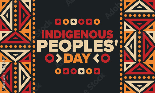 Indigenous Peoples' Day. Native American Day. American Indian culture. Heritage Month. Celebrate annual in United States. Tradition pattern. Poster, card, banner and background. Vector illustration
