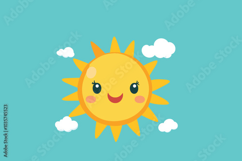 Cute kawaii smiling sun single vector illustration on color background photo