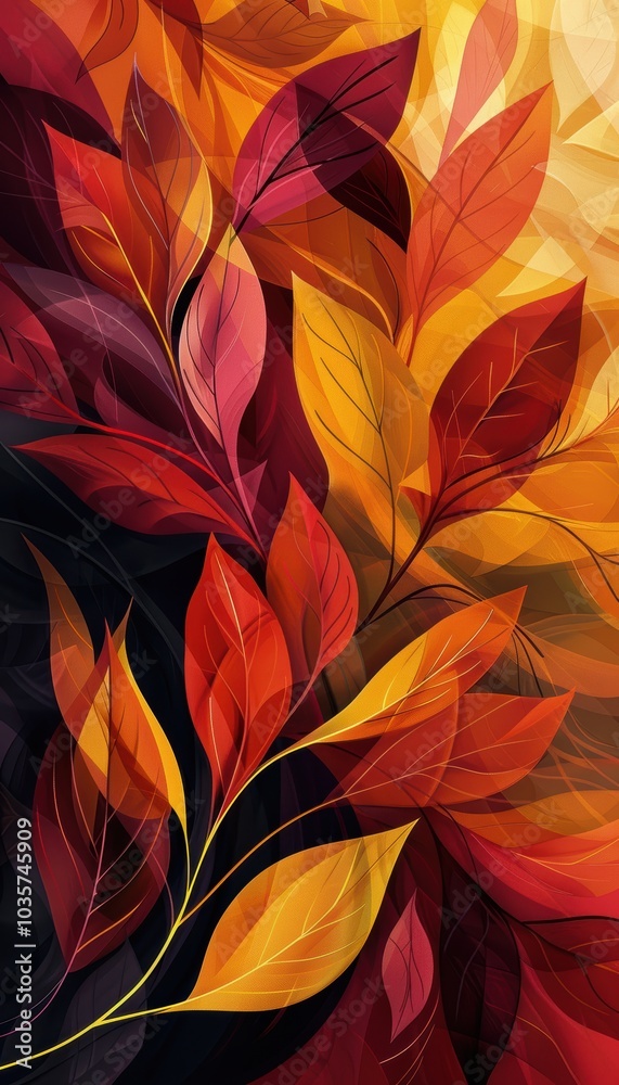 custom made wallpaper toronto digitalDynamic Autumn Abstract with Bold Swirling Leaf Shapes in Rich Amber, Burgundy, and Mustard Yellow Hues