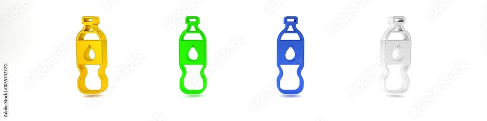 Colorful Bottle of water icon isolated on white background. Soda aqua drink sign. Minimalism concept. 3D render illustration Colorful Bottle of water icon isolated on white background. Soda aqua drink sign. Minimalism concept. 3D render illustration