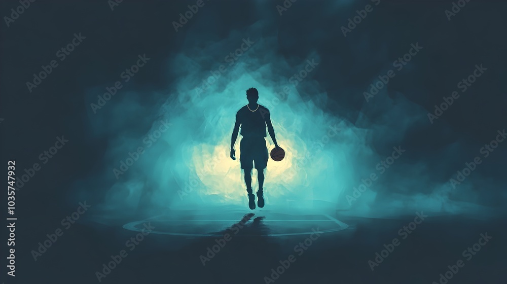Legendary Basketball Icon Frozen in Dramatic Silhouette against Minimalist Court Legendary Basketball Icon Frozen in Dramatic Silhouette against Minimalist Court