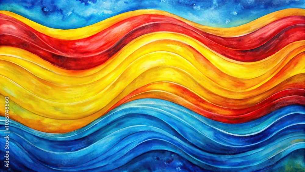 Abstract watercolor painting of yellow and red waves on a blue background Abstract watercolor painting of yellow and red waves on a blue background