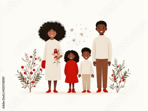 Happy New Year 2025, closeknit family celebrating, joy and togetherness, flat design illustration photo