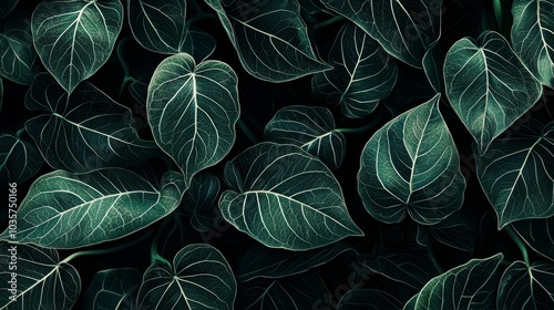 Dark Aesthetic Leaves Pattern, Botanical Texture, Generated AI