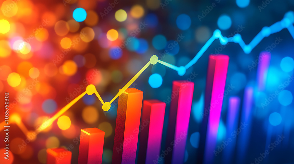 financial graph showing upward trends with colorful bars and glowing line, symbolizing growth and success in business financial graph showing upward trends with colorful bars and glowing line, symbolizing growth and success in business