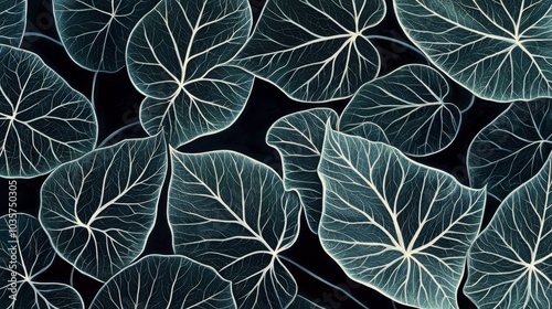 Abstract Digital Illustration of Glowing Leaves, Futuristic Nature Concept, Generated AI