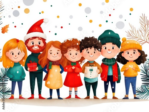 Merry Christmas 2025, people of all ages together, unity in celebration, flat design illustration