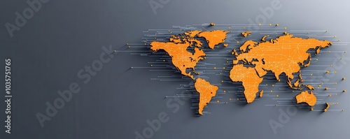 Global business network, world map with connections, flat design illustration