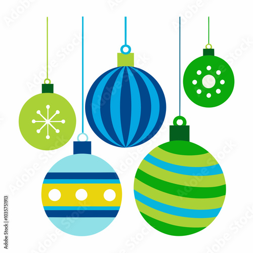  Christmas ornaments fun retro style illustration